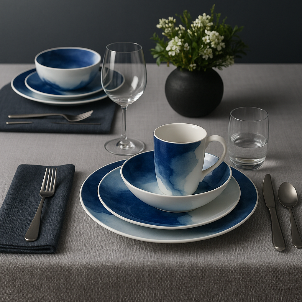 Blue Sea 16-Piece Bone China Dinner Set – Elegant Dinnerware for 4
