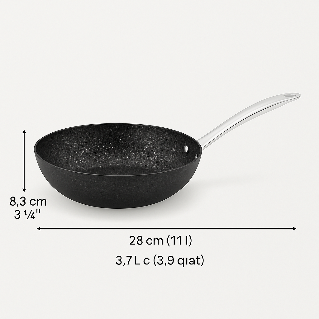 Korkmaz Proline Wok – 3.7L,Volkanit Non-Stick, Induction Ready, Made in Turkey