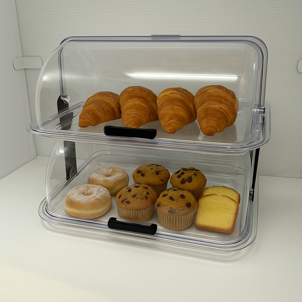 Biesse 2-Tier Donut, Pastry & Cupcake Display Bin – 39x27x39 cm, Clear Plastic, Made in Italy