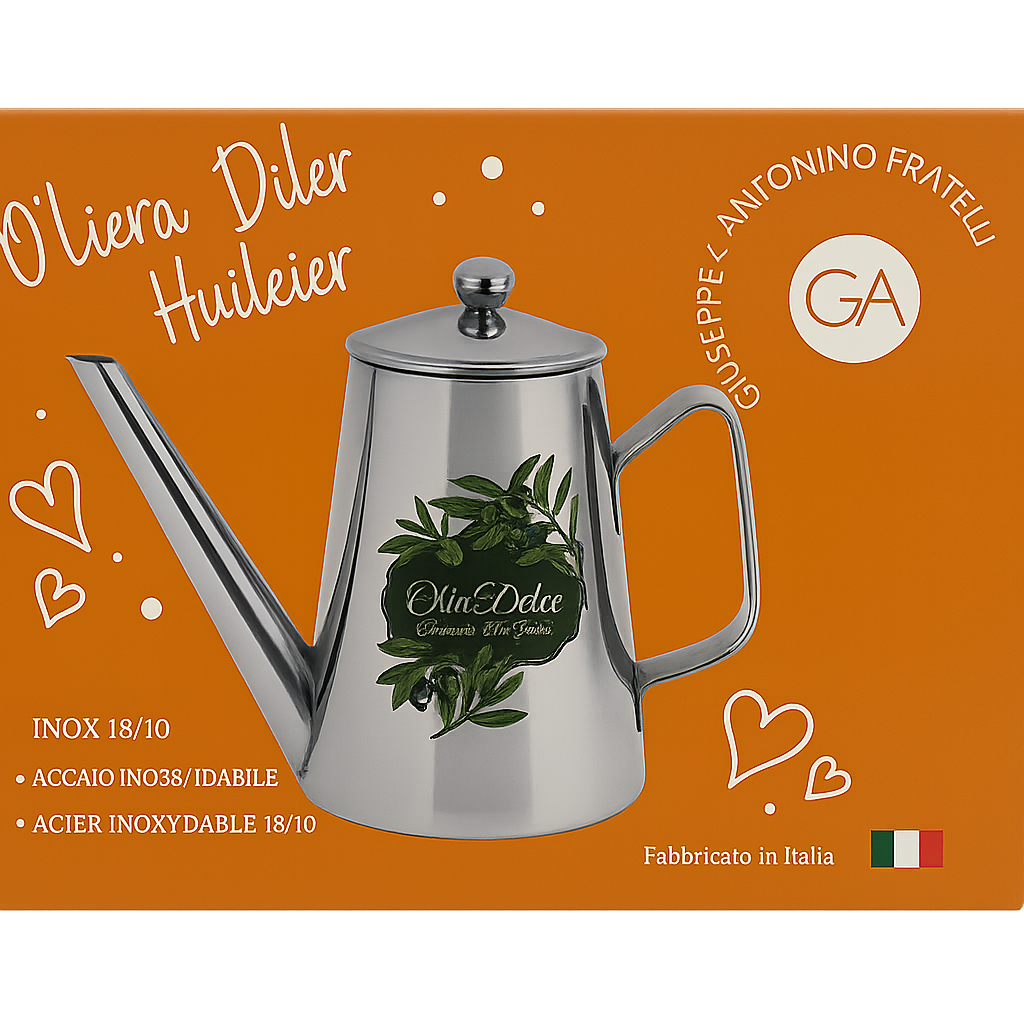 Premium 18/10 Stainless Steel Oil Can – Made in Italy | Elegant Tabletop Dispenser
