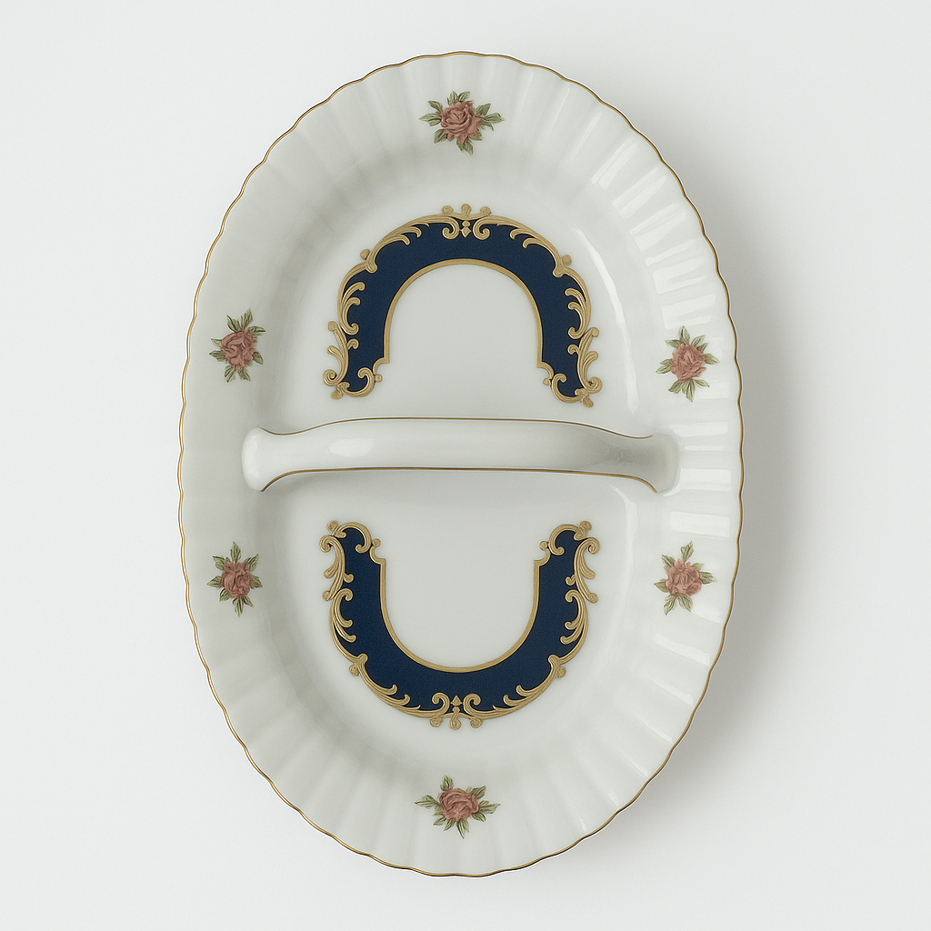 Royal Blue Collection – Fine Porcelain 2-Section Platter with Handle