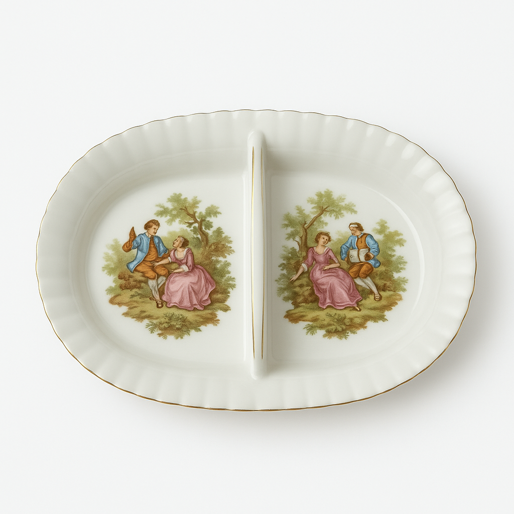 Divided Serving Dish with Handle – Fine Porcelain, Vintage Style