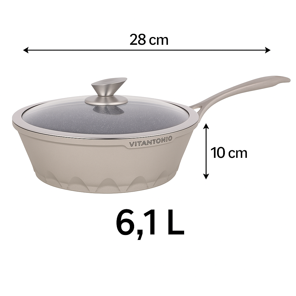 Vitantonio Argento Wok 28 cm with Lid – Made in Italy