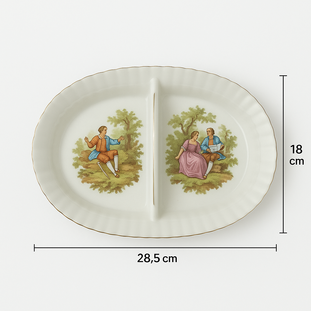 Divided Serving Dish with Handle – Fine Porcelain, Vintage Style