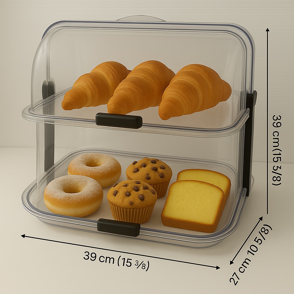 Biesse 2-Tier Donut, Pastry & Cupcake Display Bin – 39x27x39 cm, Clear Plastic, Made in Italy
