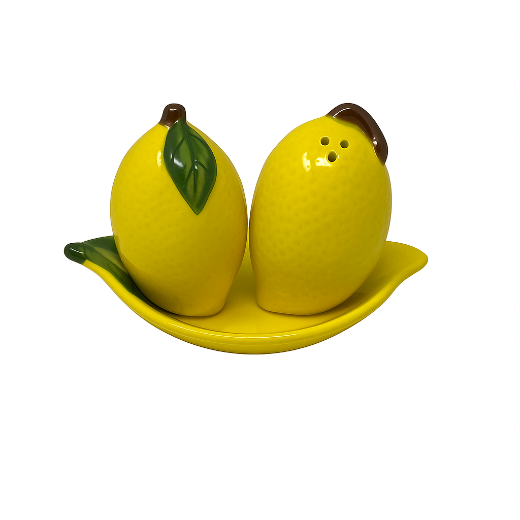 Sara Antica Fornace “Lemon” Salt & Pepper Shakers with Tray – Made in Italy, Dishwasher Safe