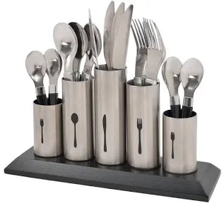 Vitantonio Cutlery Holder wooden base stainless steel top 18/10