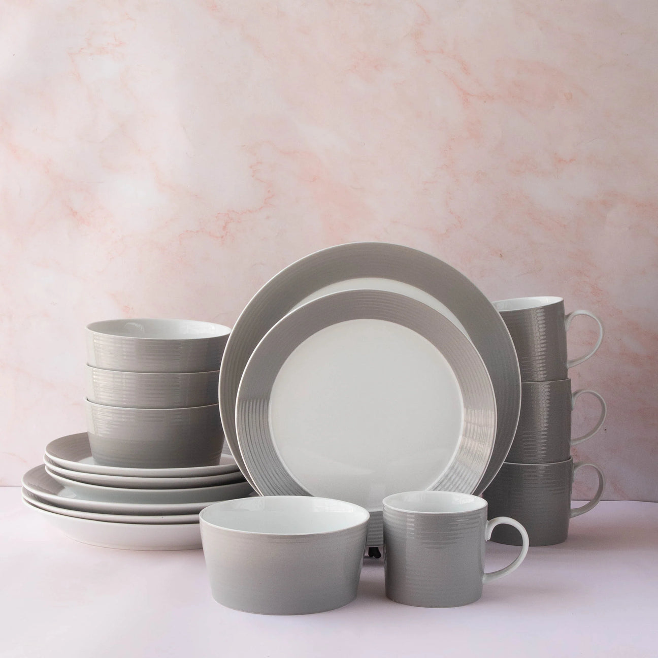 Ripple Grey 16-Piece Fine Porcelain Dinnerware Set – Service for 4
