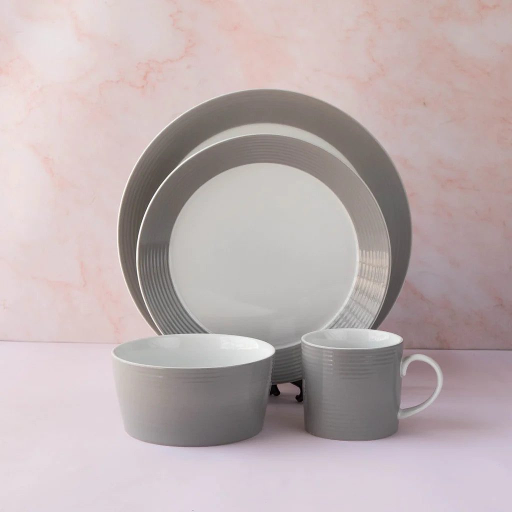 Ripple Grey 16-Piece Fine Porcelain Dinnerware Set – Service for 4