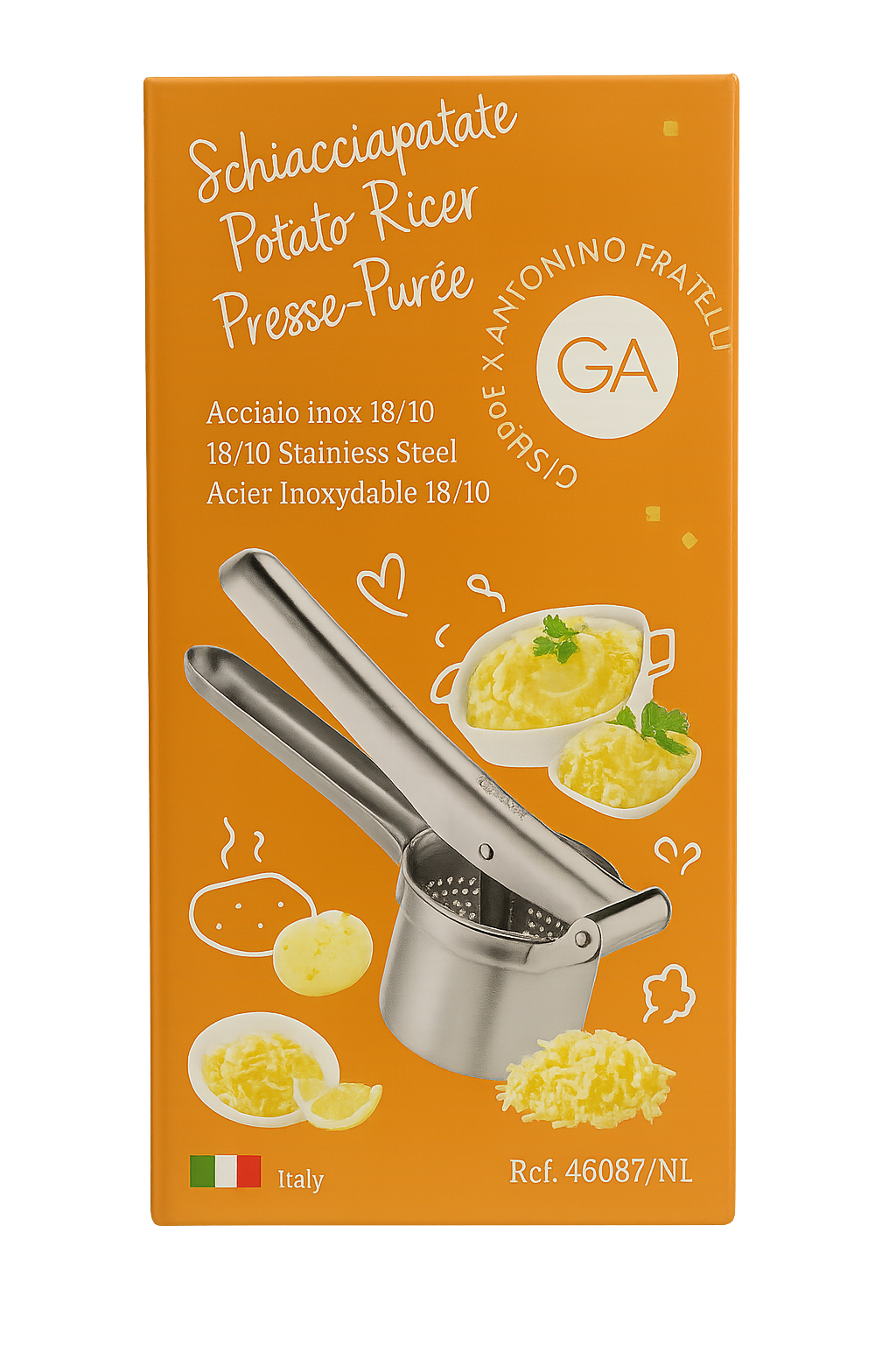 GA Giuseppe Antonio Fratelli Potato Ricer – Large Size, 18/10 Stainless Steel, Made in Italy