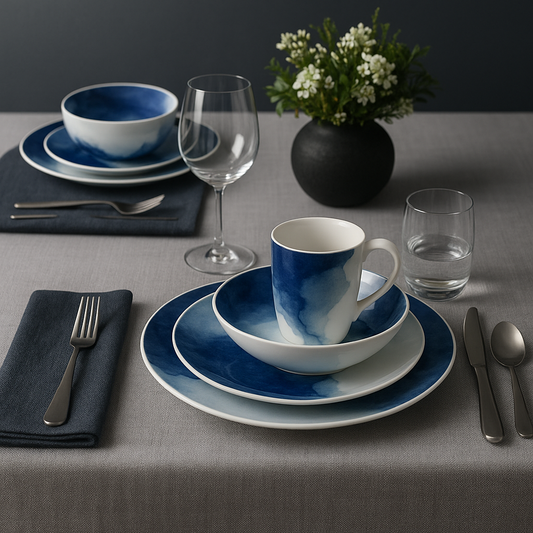 Blue Sea 16-Piece Bone China Dinner Set – Elegant Dinnerware for 4