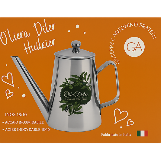 Premium 18/10 Stainless Steel Oil Can – Made in Italy | Elegant Tabletop Dispenser