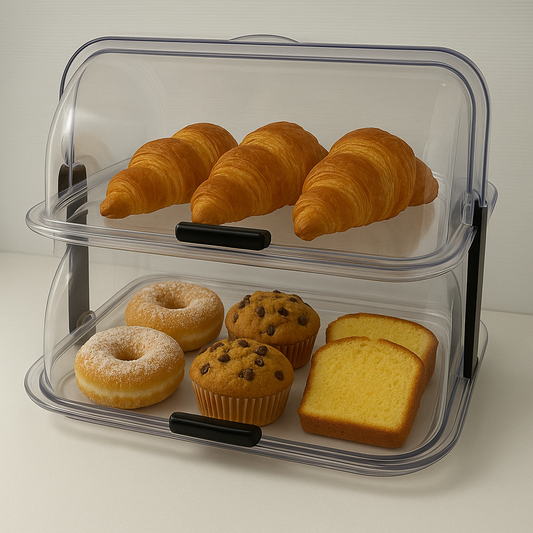 Biesse 2-Tier Donut, Pastry & Cupcake Display Bin – 39x27x39 cm, Clear Plastic, Made in Italy
