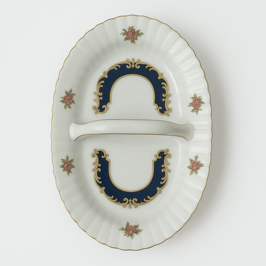 Royal Blue Collection – Fine Porcelain 2-Section Platter with Handle