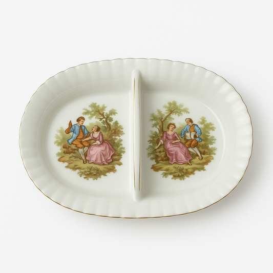 Divided Serving Dish with Handle – Fine Porcelain, Vintage Style