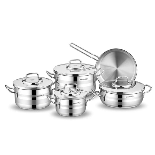 Korkmaz 9-Piece Stainless Steel Cookware Set – 18/10 Steel, Made in Turkey