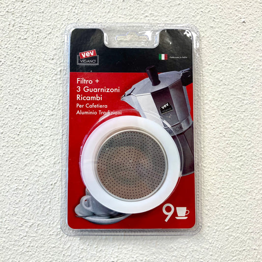 Vev Vigano Stovetop Espresso Replacement Washers + Filter – 1 Cup, 3 Cup, 6 Cup, 9 Cup, 12 Cup – Made in Italy